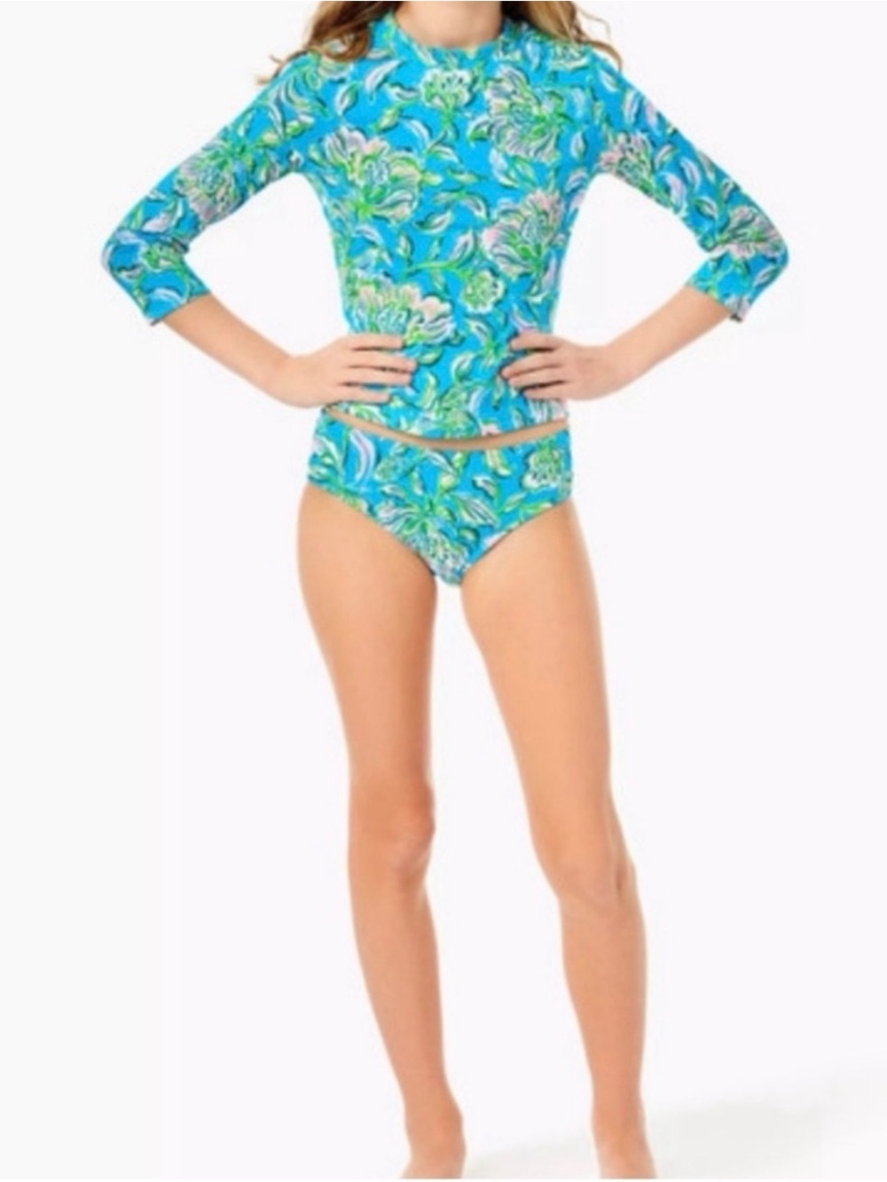 Lilly Pulitzer Turquoise Floral Long-Sleeve Kids Rashguard Set